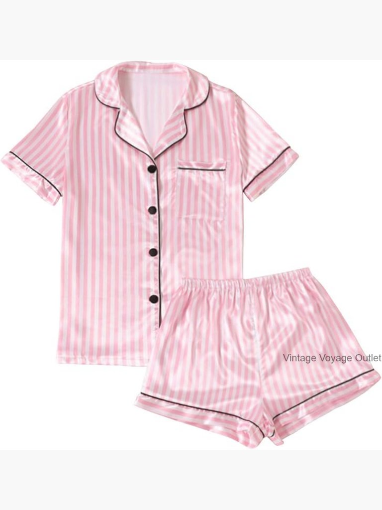 Satin Pajamas Set Short Sleeve Button Shirt With Shorts Sleepwear